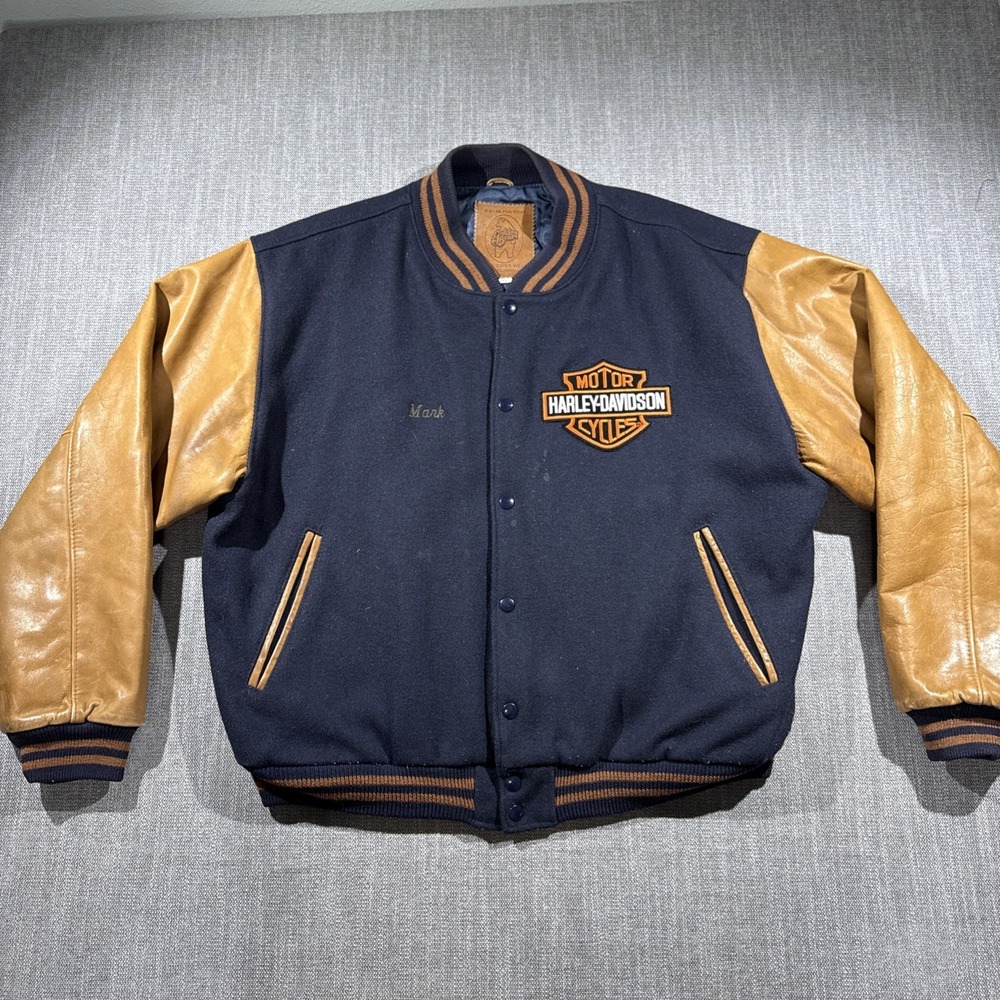 Vintage‎ Golden Bear Mens XL Varsity Jacket Black Tan Leather Wool Made in USA